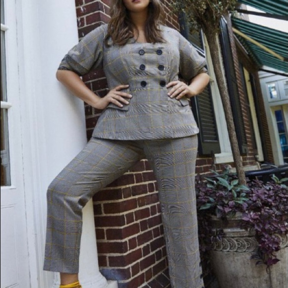 Eloquii Plaid Button Detail Pants